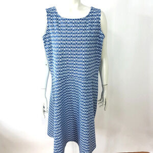 Talbots Plus 1X? A-Line Knee Length Sleeveless Dress Blue All Over Print